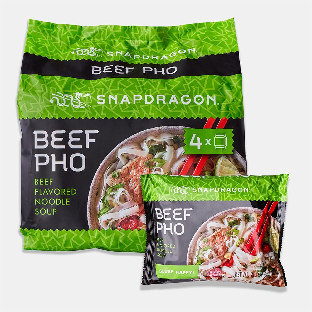 Beef Pho Instant Noodle Packets 4-Pack | Rich Beef Flavored Broth with Rice Noodles, Gluten Free, No Artificial Flavors, 4 2.1oz Packets